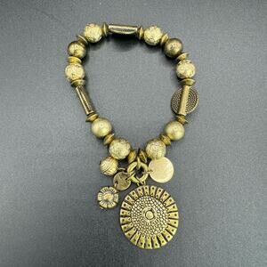 New True Tribal Textured Disc Antique Finish Beaded Elasticized Fashion Bracelet